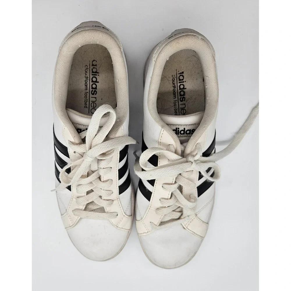 Adidas Neo Cloudfoam Mens White Black‎ Low Top Sneakers Shoes Classic Stripe 9